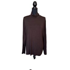 Women’s By Chico 3 Tunic Long Sleeve Cowl Collar Brown Top